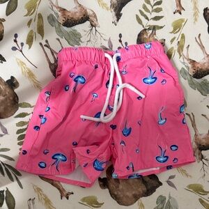 Pink Swim Shorts with Blue Jellyfish Print